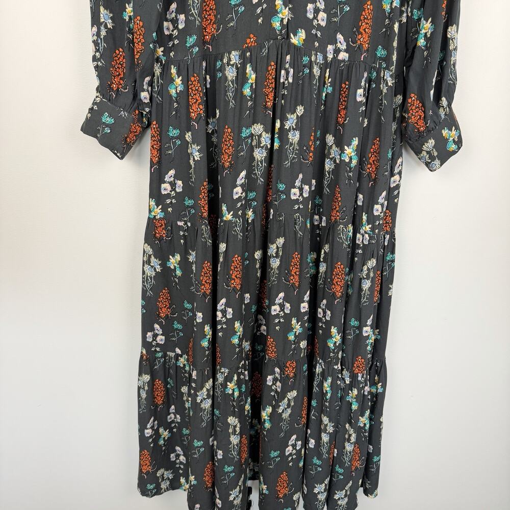 Natural Life Tiered Maxi Dress Size Small Gray Floral Prairie Boho Cottagecore - Picture 6 of 13